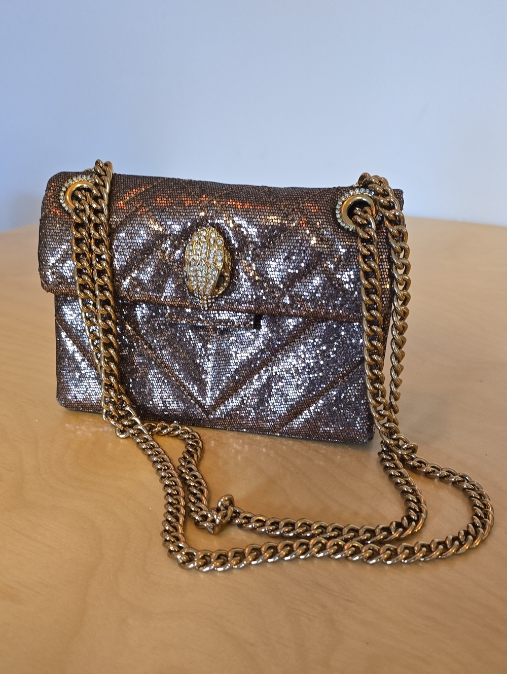 Kurt Geiger Bronze Sequin Quilted Crossbody with Crystal Clasp